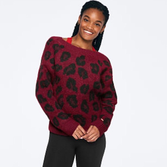 PINK Victoria's Secret Sweaters - VS PINK RED Leopard V CREW SWEATER